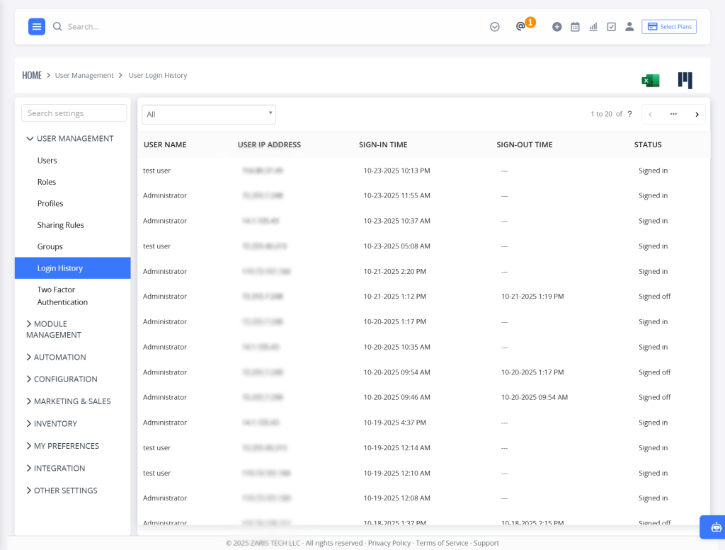 Login History Log