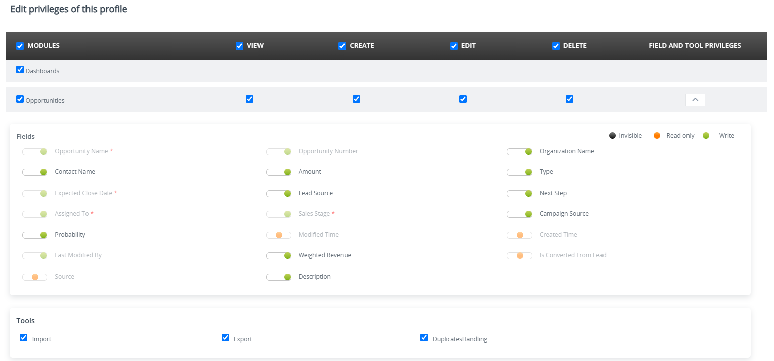 Permissions on fields and tools