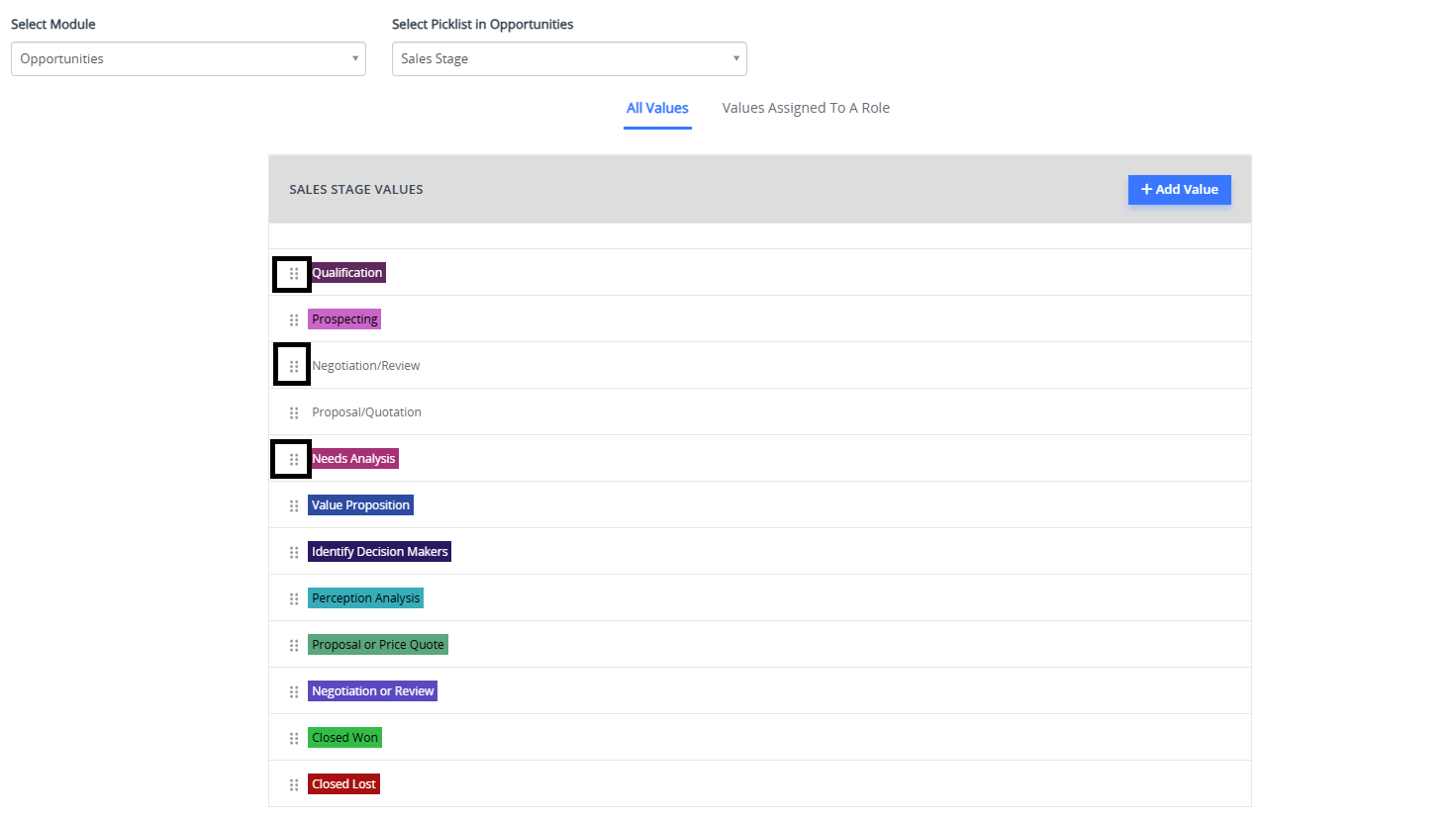 Rearranging picklist values