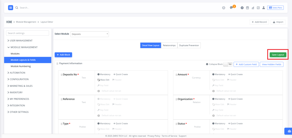 Organize Fields to Your Preference