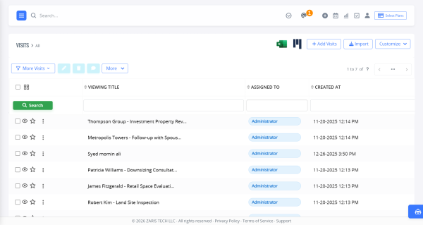 List View Visits