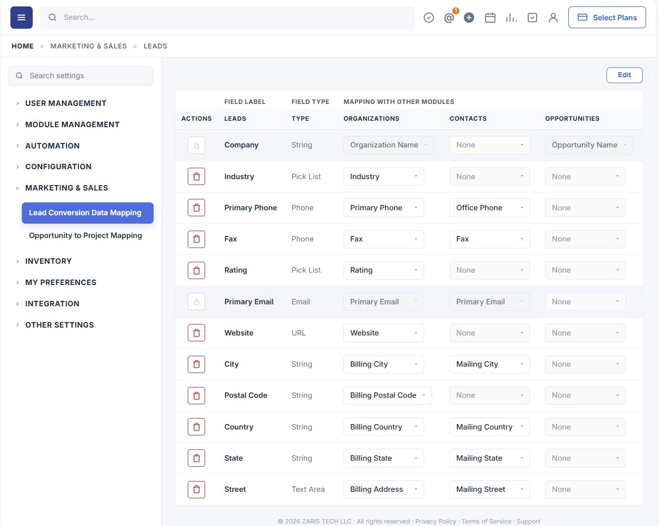 Lead Conversion Data Mapping