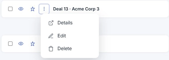 Row actions Details, Edit, Delete