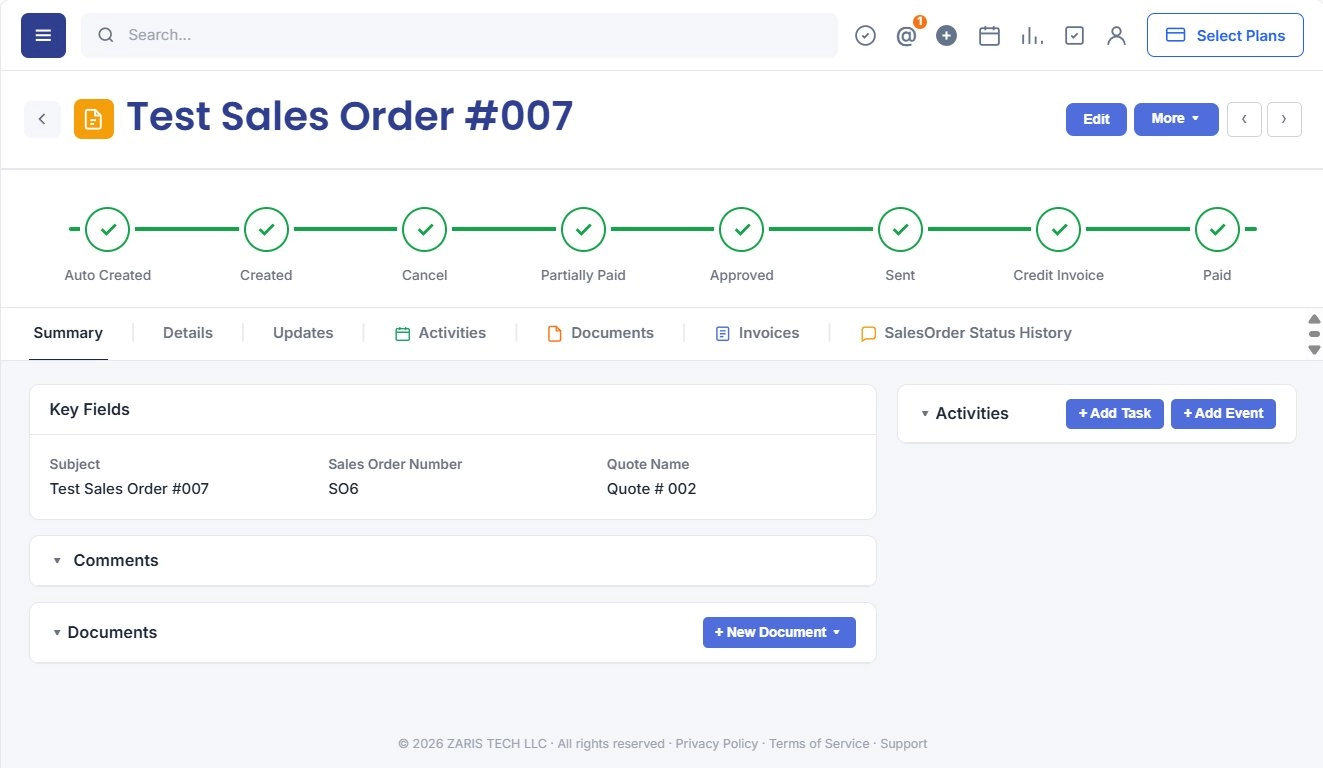 Comprehensive breakdown of each sales order