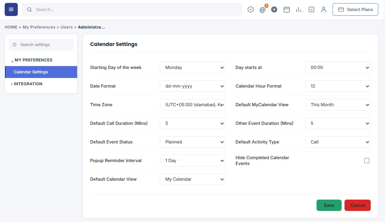 Calendar Settings-Editing