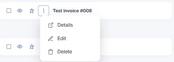 Three row actions Details, Edit, Delete