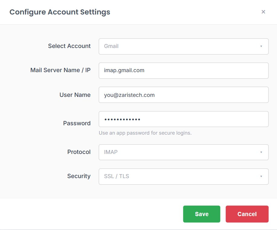 Mail Manager- Select Account & Configure Settings