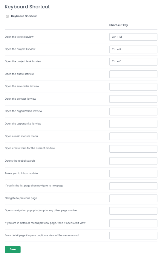 Keyboard Shortcut Settings