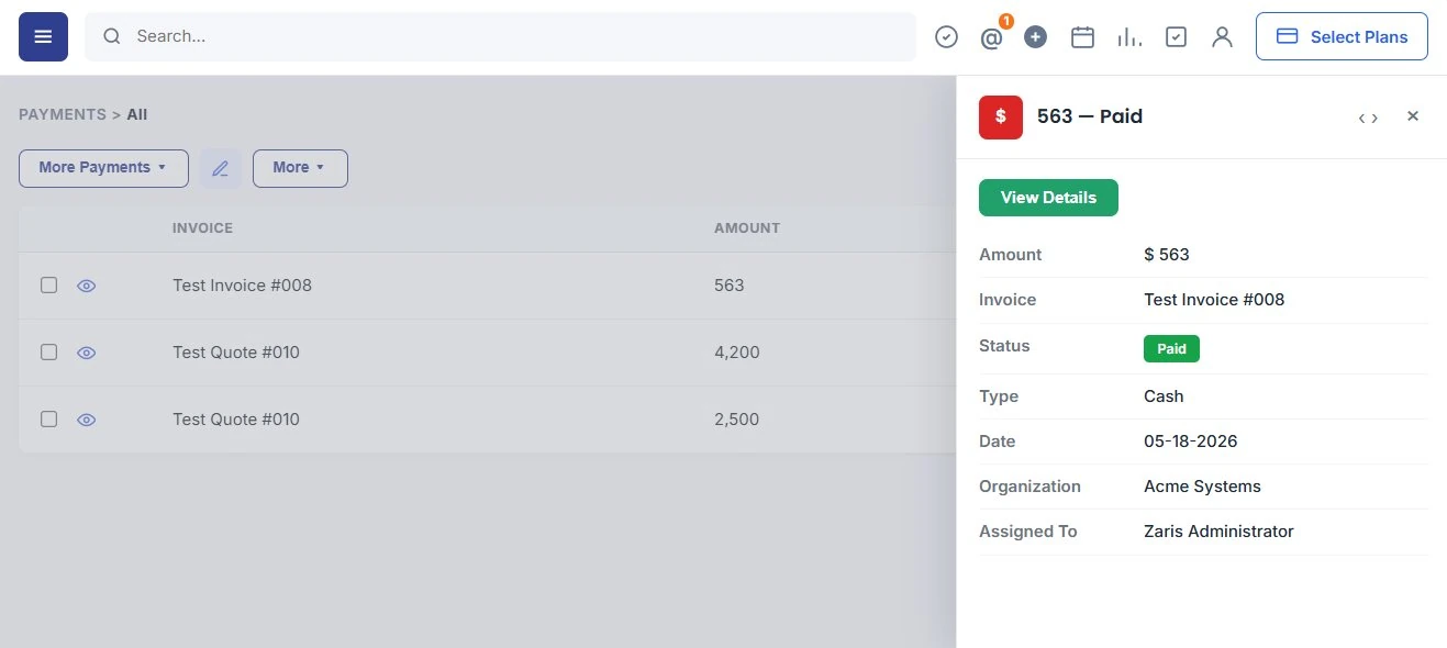 Instant Snapshot of Payment Records